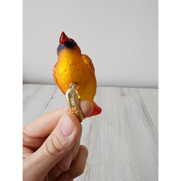 OWC Old world Cardinal bird clip glass ornament glitter orange Xmas tree - Picture 7 of 7